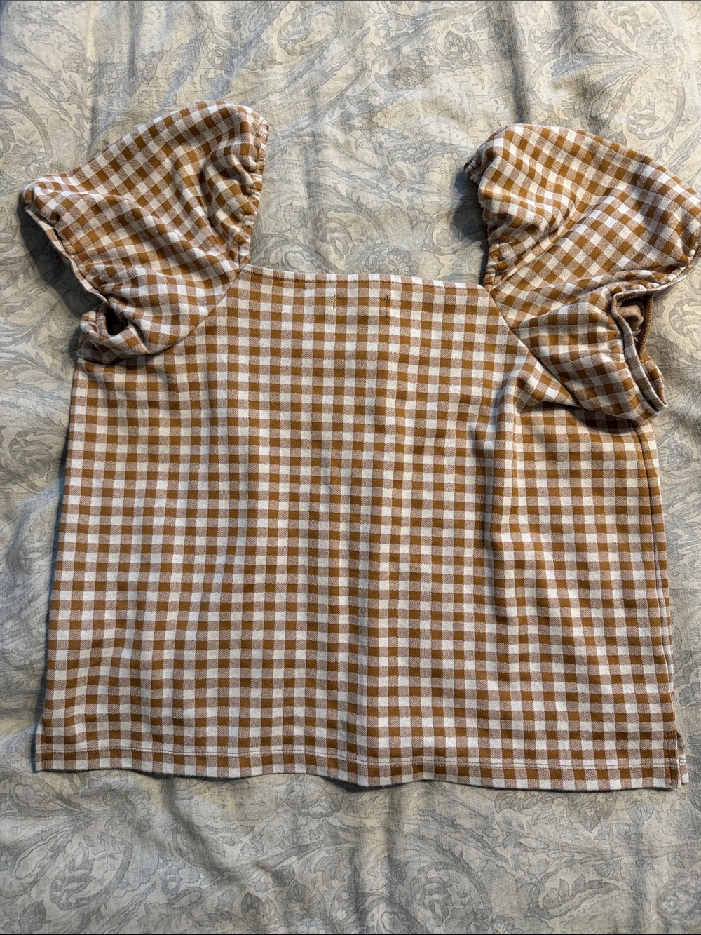Madewell Brown and White Gingham Puff-Sleeve Button-Front Top - Picture 4 of 4